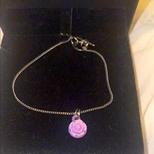 Girl Silver Bracelet with Purple Rose Charm.